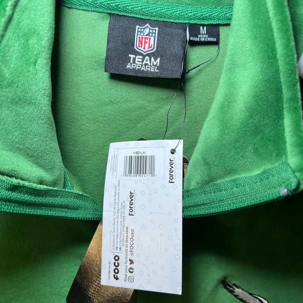 New Foco Philadelphia Eagles NFL Velour Track Zip Retro Jacket Kelly Green Men M